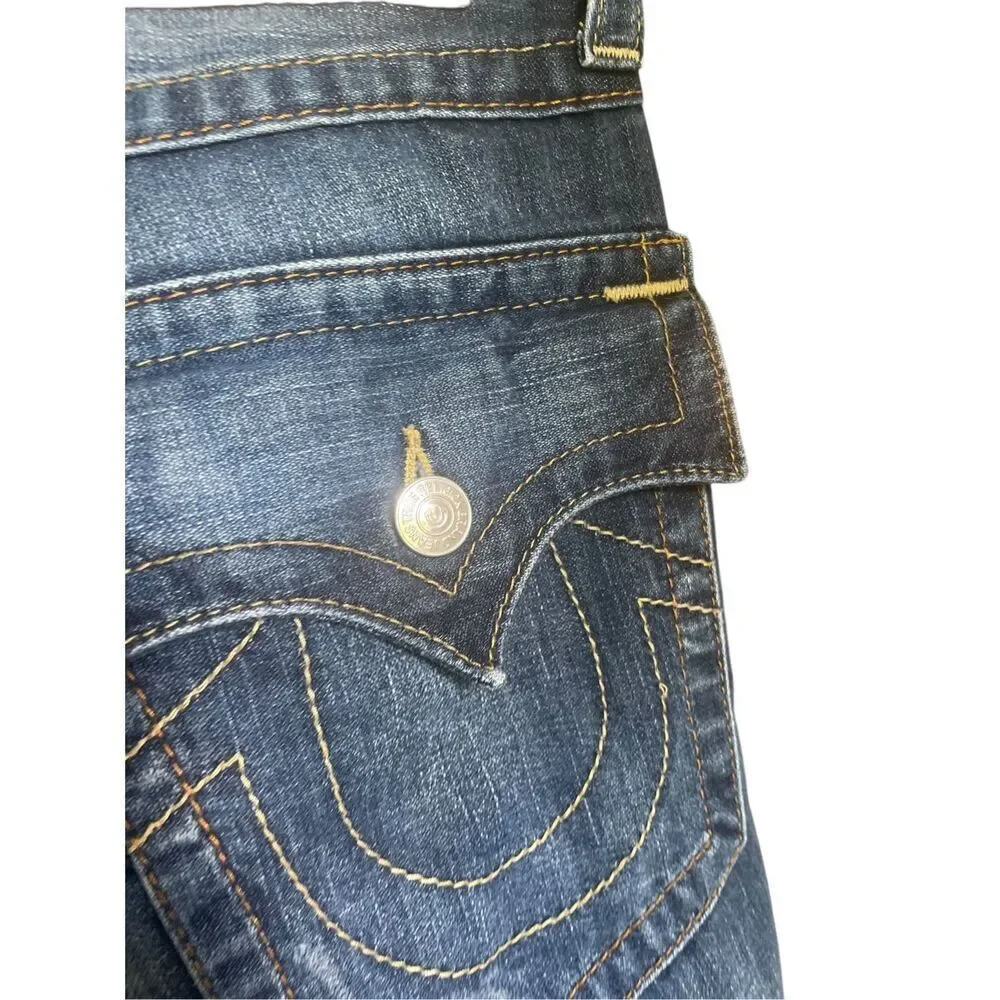 True Religion World Tour Distressed Denim Cut off Shorts Size 31